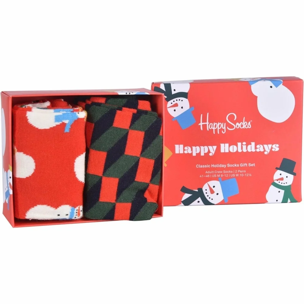 Unisex Happy Socks 2 Pack Snowman/Geometric Gift Set of Socks